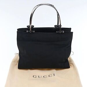 Gucci Nylon black bag w/ round Gunmetal Silver Gucci handles 002-1025 200682
